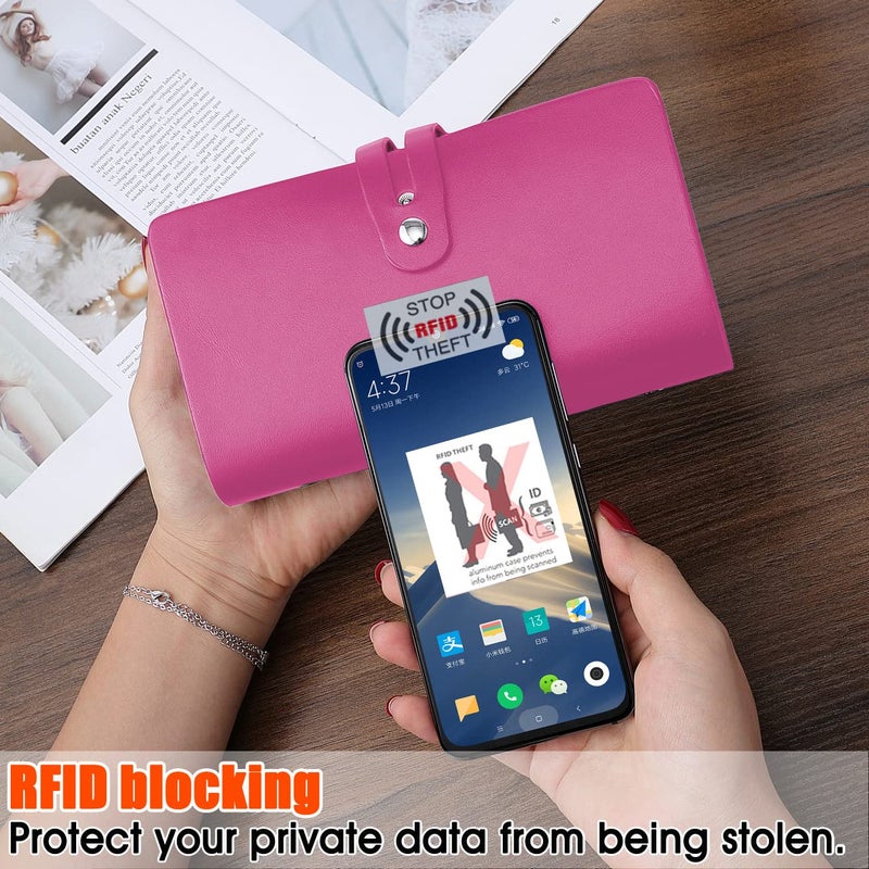 Romozi RFID Credit Card Holder  Leather Business Card Organizer with 96 Card Slots  Credit Card Case for Managing Your Different Cards and Important Documents to Prevent Loss or Damage (Rose Red) - Image 4